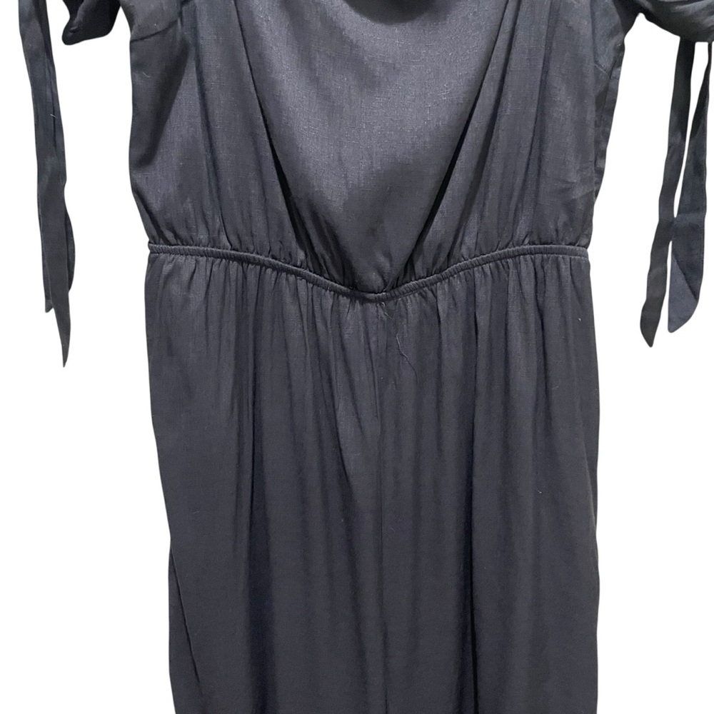 Doe & Rae Puff Sleeve Tie Wide Leg Flowy Jumpsuit Black Women’s Size Medium - Picture 3 of 8
